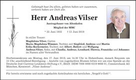 Traueranzeige Andreas Vilser