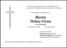 Traueranzeige Oskar Grau