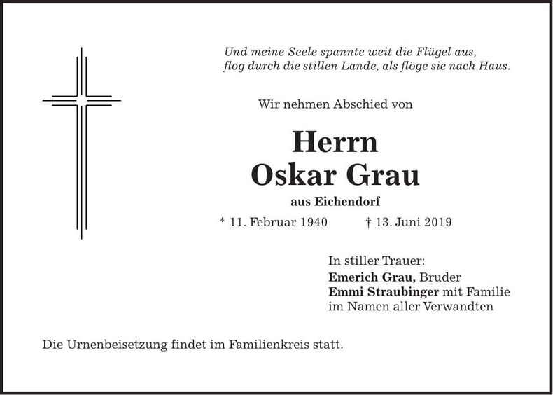 Traueranzeige Oskar Grau