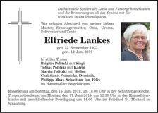 Traueranzeige Elfriede Lankes
