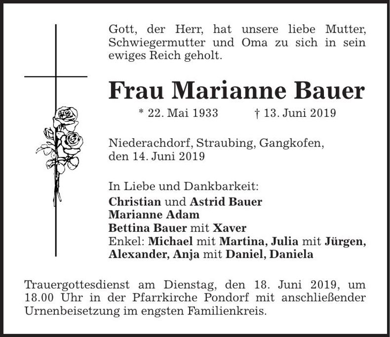 Traueranzeige Marianne Bauer