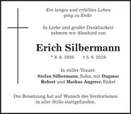 Traueranzeige Erich Silbermann