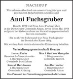 Traueranzeige Anni Fuchsgruber