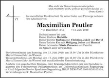 Traueranzeige Maximilian Peutler