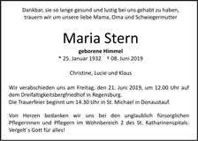 Traueranzeige Maria Stern