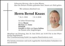 Traueranzeige Bernd Knaus