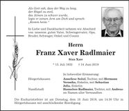 Traueranzeige Franz Xaver Radlmaier