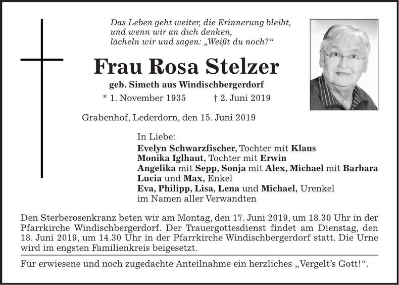 Traueranzeige Rosa Stelzer