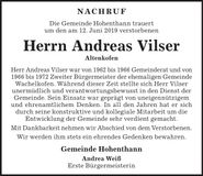 Traueranzeige Andreas Vilser