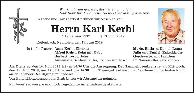 Traueranzeige Karl Kerbl