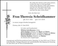 Traueranzeige Theresia Scheidhammer
