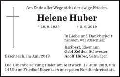 Traueranzeige Helene Huber