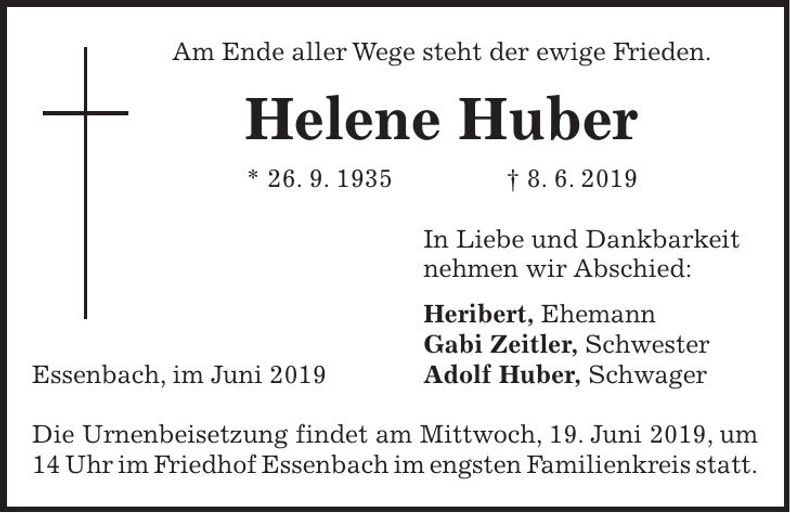 Traueranzeige Helene Huber