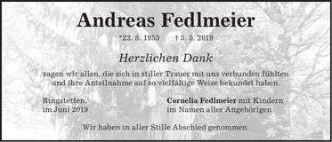 Traueranzeige Andreas Fedlmeier