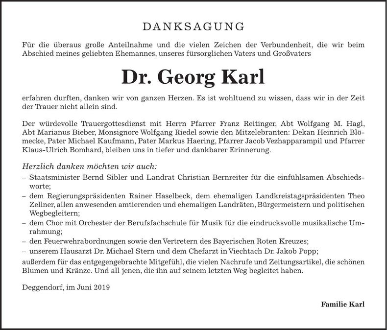 Traueranzeige Dr. Georg Karl