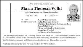 Traueranzeige Maria Theresia Völkl