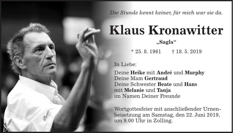 Traueranzeige Klaus Kronawitter