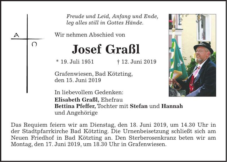 Traueranzeige Josef Graßl