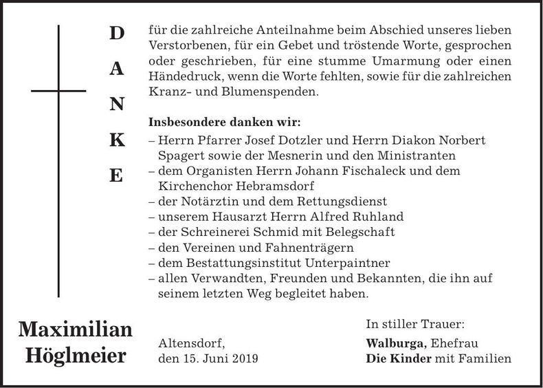 Traueranzeige Maximilian Höglmeier