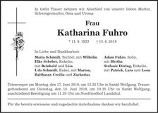 Traueranzeige Katharina Fuhro