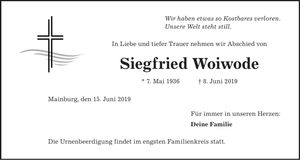 Traueranzeige Siegfried Woiwode