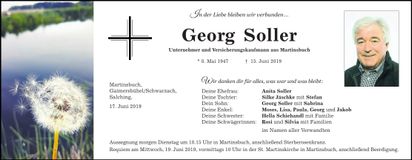Traueranzeige Georg Soller