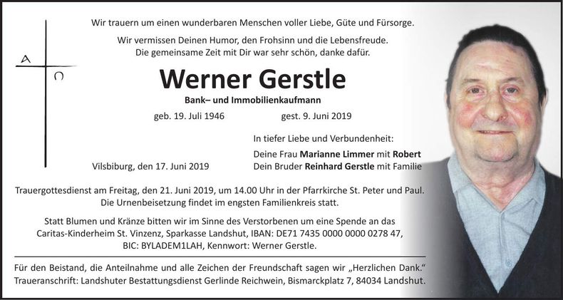Traueranzeige Werner Gerstle