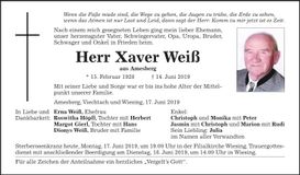 Traueranzeige Xaver Weiß