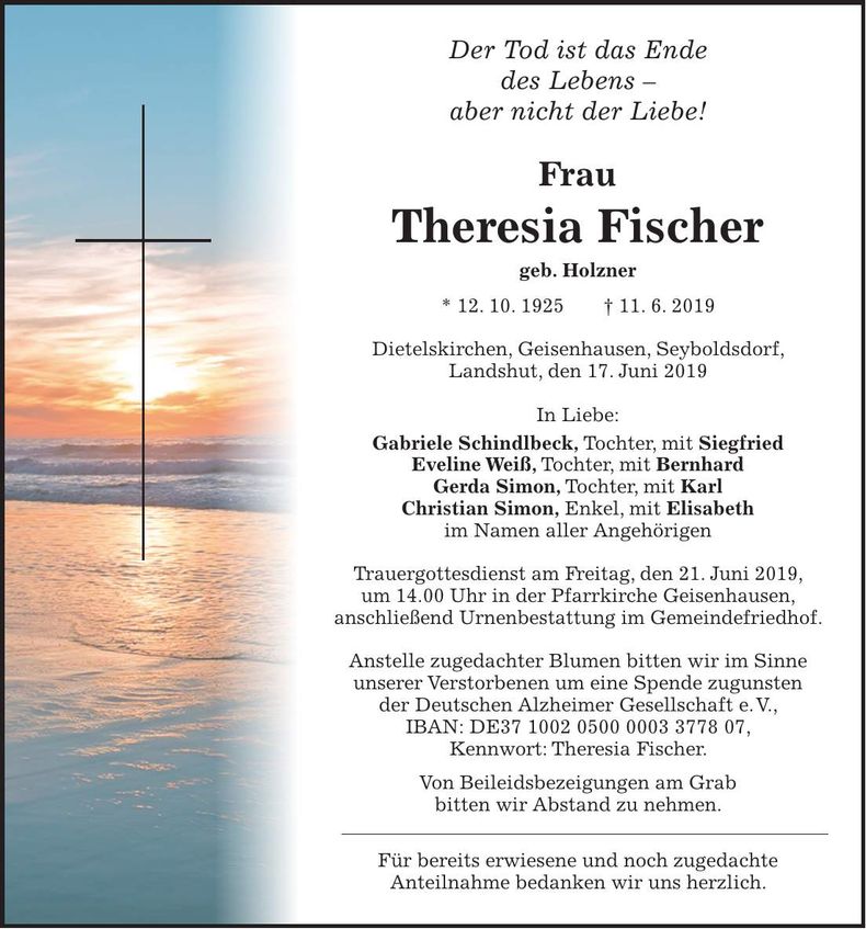 Traueranzeige Theresia Fischer