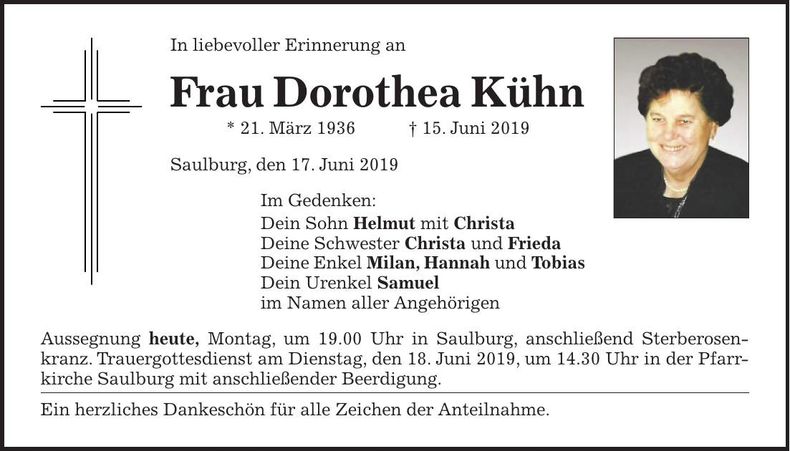 Traueranzeige Dorothea Kühn