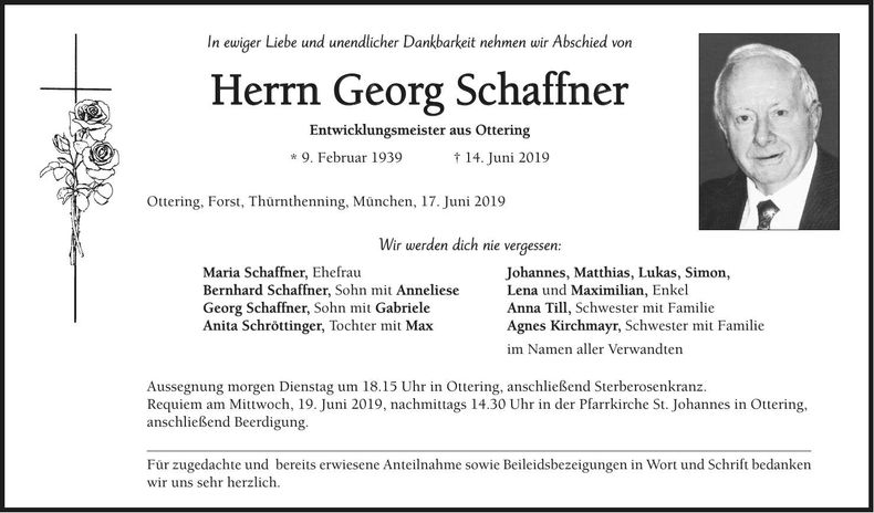 Traueranzeige Georg Schaffner