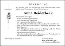 Traueranzeige Anna Beiderbeck