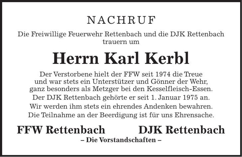 Traueranzeige Karl Kerbl