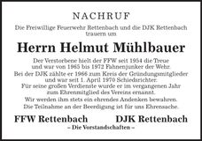 Traueranzeige Helmut Mühlbauer