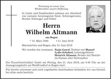 Traueranzeige Wilhelm Altmann