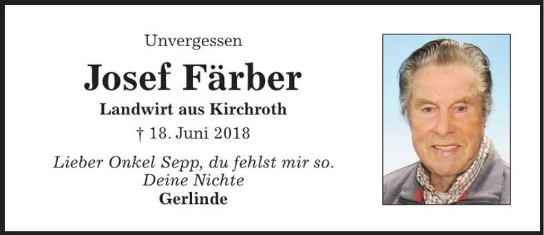 Traueranzeige Josef Färber