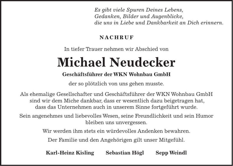 Traueranzeige Michael Neudecker
