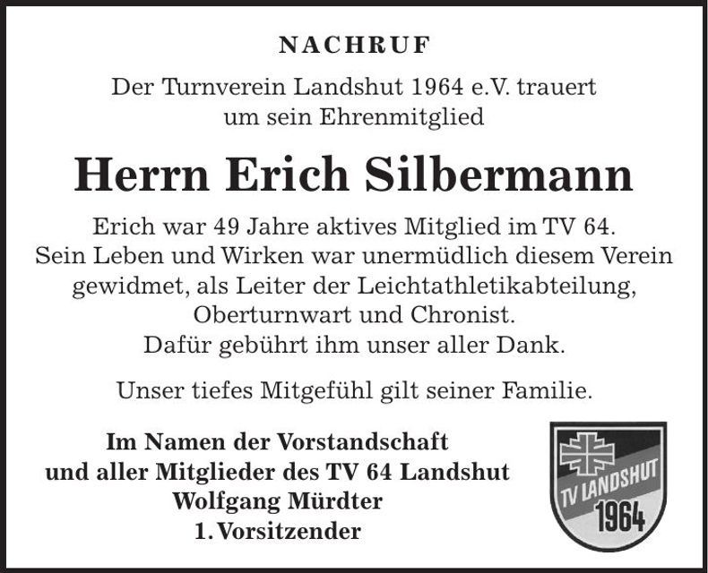 Traueranzeige Erich Silbermann