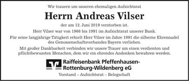 Traueranzeige Andreas Vilser