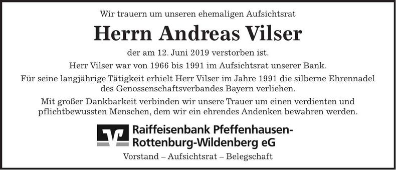 Traueranzeige Andreas Vilser