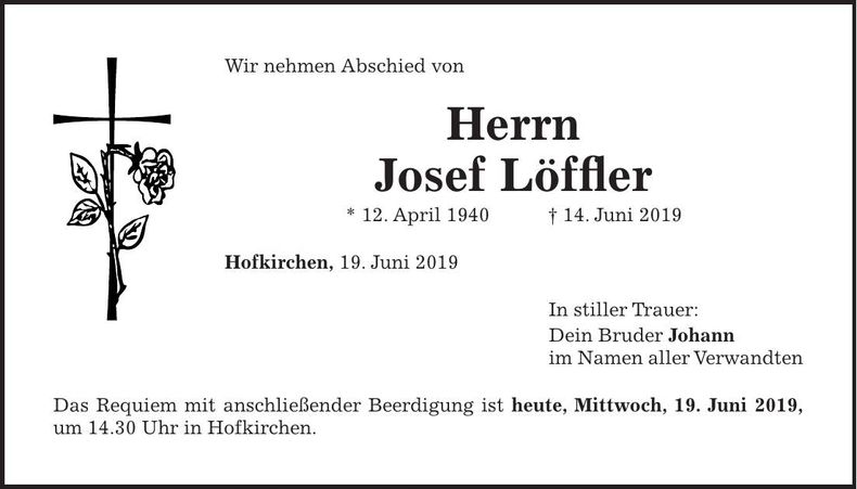 Traueranzeige Josef Löffler
