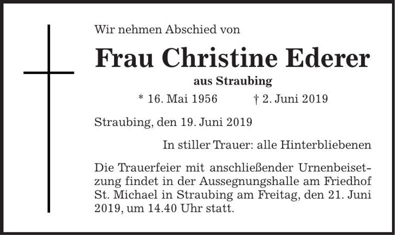 Traueranzeige Christine Ederer