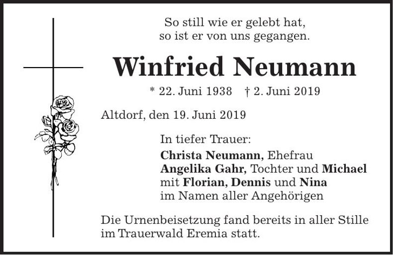 Traueranzeige Winfried Neumann