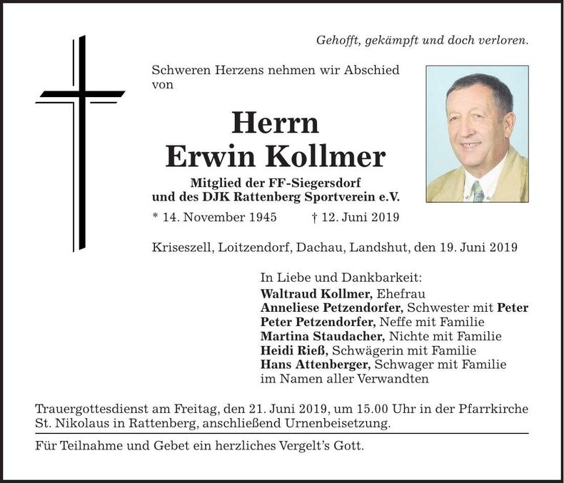 Traueranzeige Erwin Kollmer
