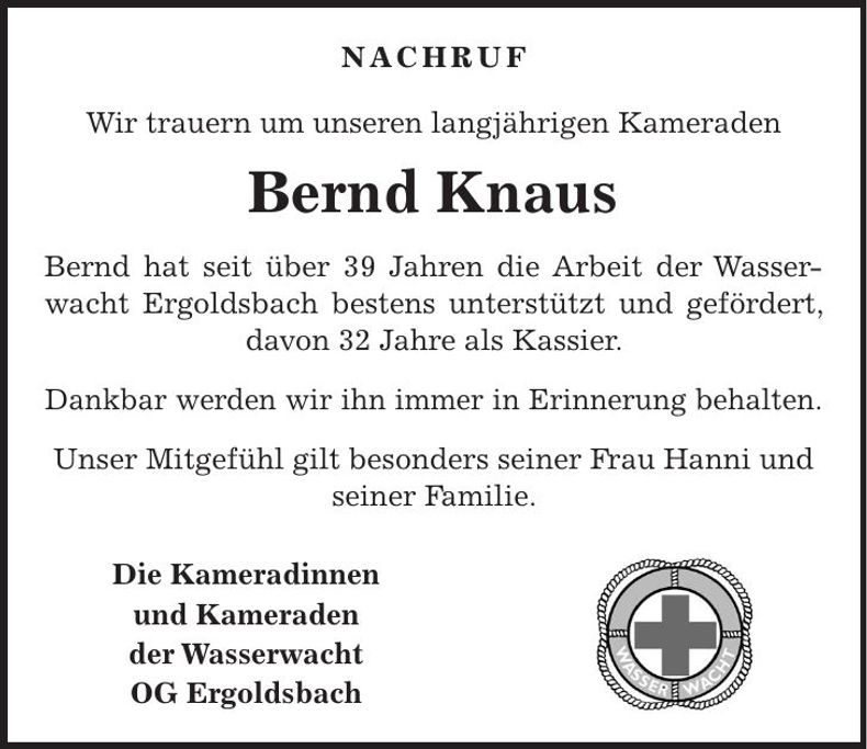 Traueranzeige Bernd Knaus