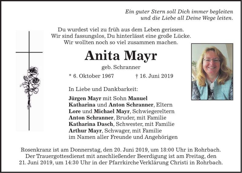 Traueranzeige Anita Mayr