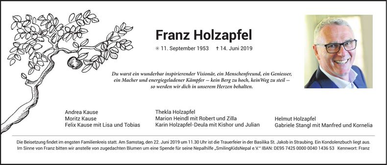Traueranzeige Franz Holzapfel