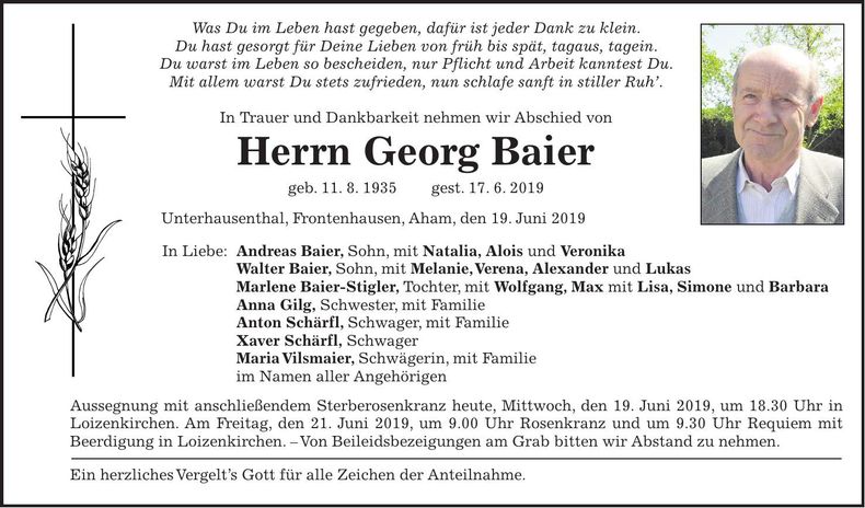 Traueranzeige Georg Baier