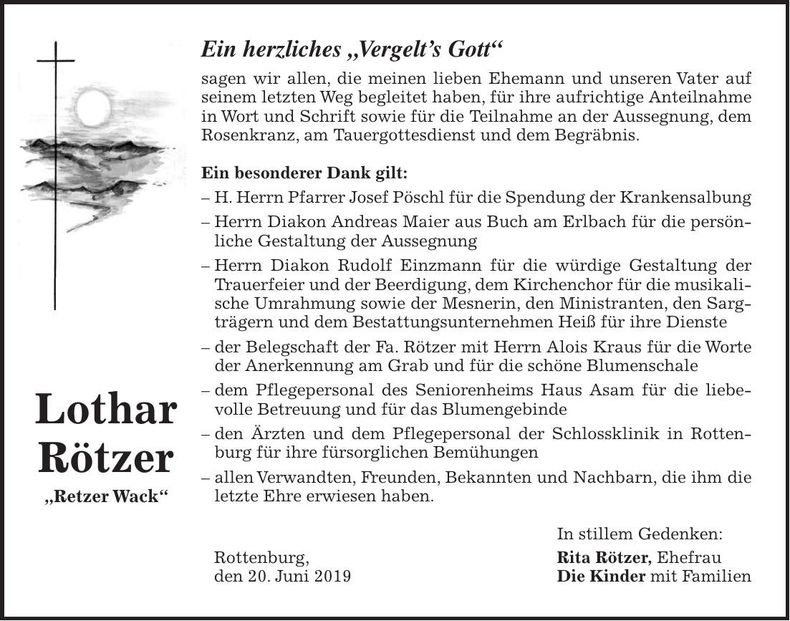 Traueranzeige Lothar Rötzer