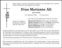 Traueranzeige Marianne Alt